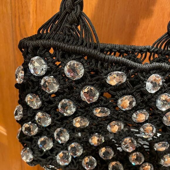 ZARA Black Crocheted Rhinestone Jeweled Evening Purse - Picture 12 of 16